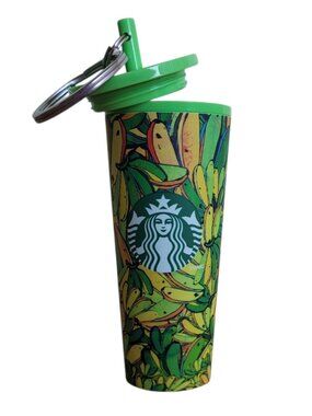 Starbucks Farm Rio Mini Cup Keychain Tropical Green Yellow Banana Print